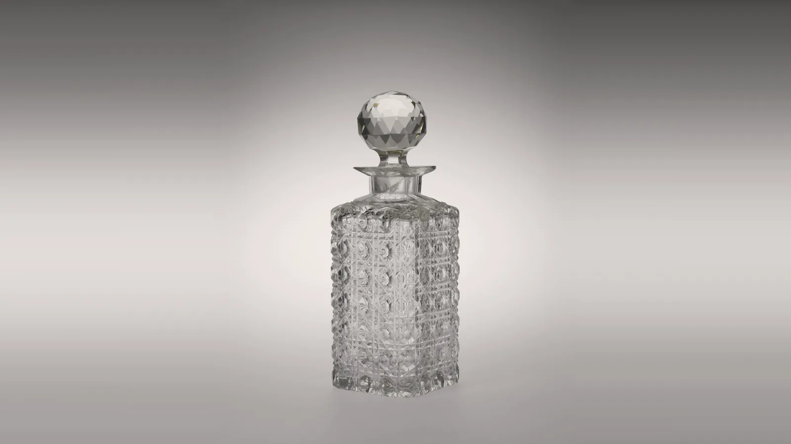 A Baccarat cut-glass decanter with a faceted ball stopper, dated 1890 to 1900, in The Met's collection; not the Imperial Majesty flacon
