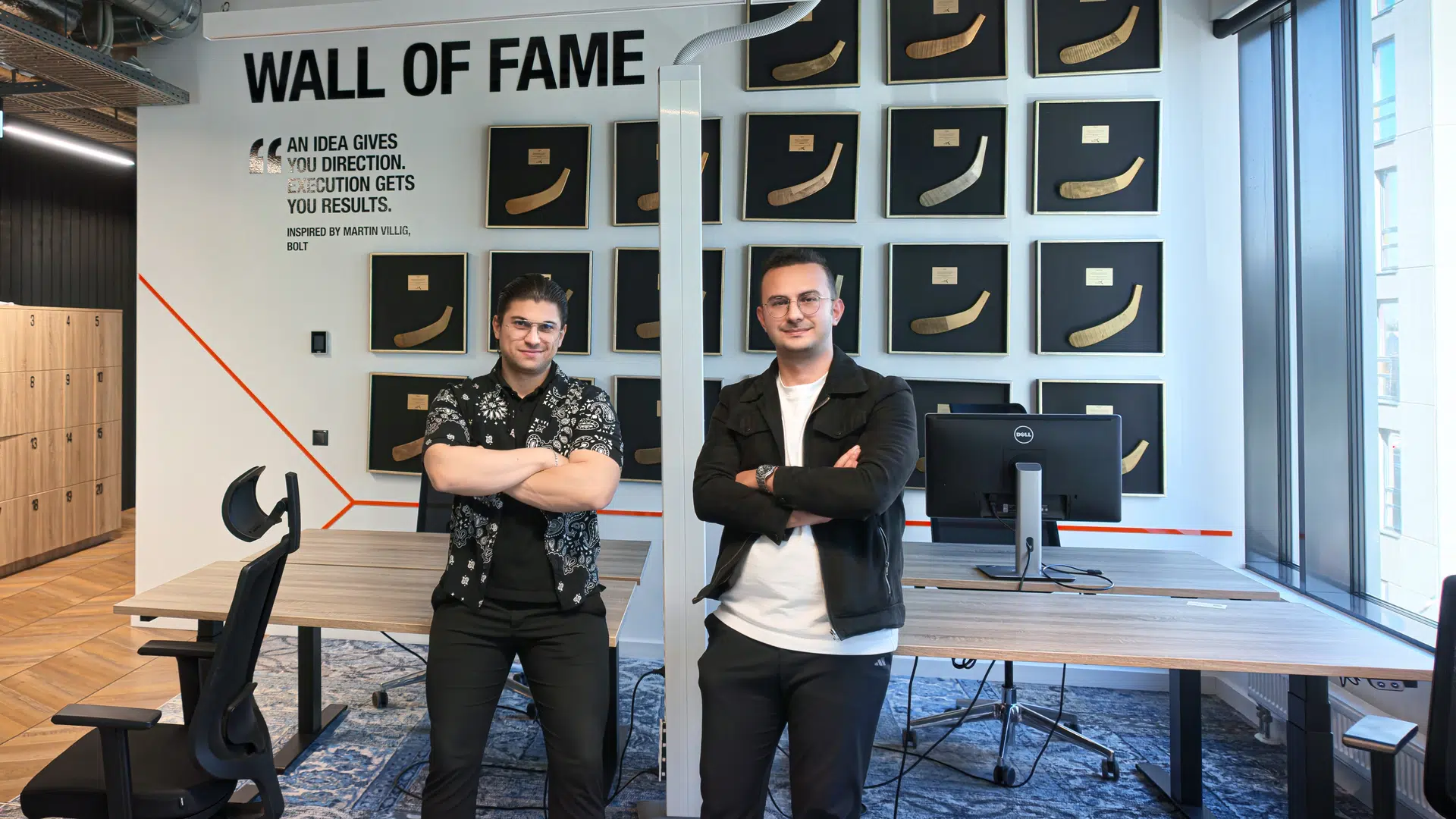 Fragnatique co-founders Ömer Kadir Kurt and Erdinç Karabekir at the Tehnopol Startup Incubator in Tallinn, Estonia, in front of the Wall of Fame (photo: Tehnopol)