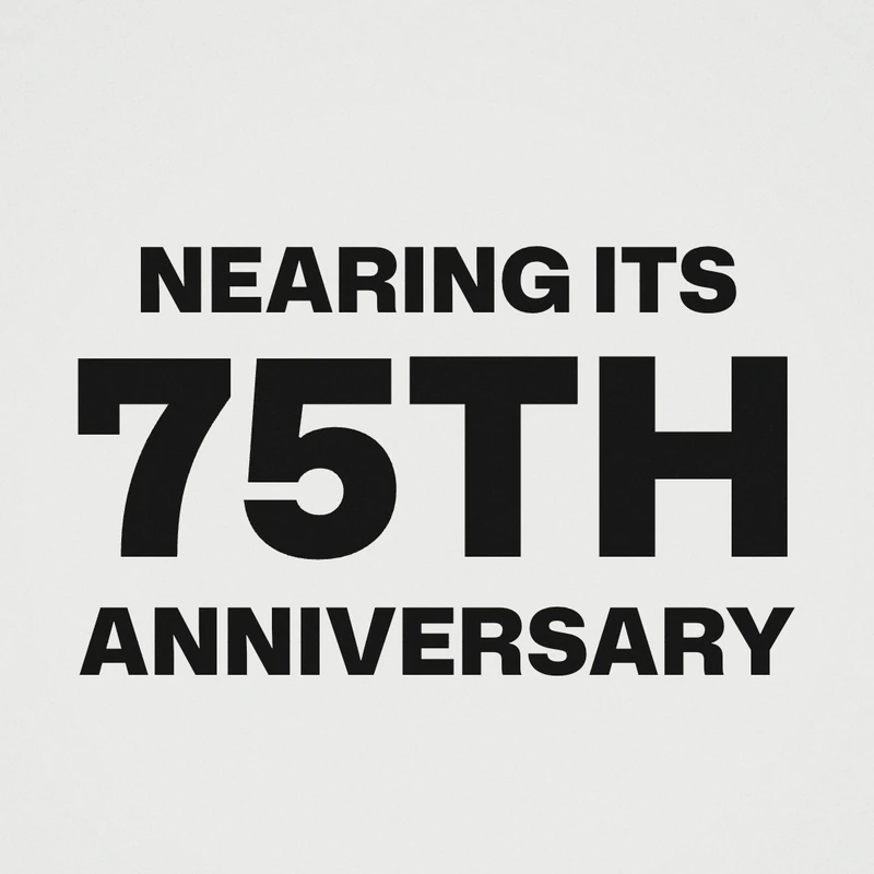A frame from our Eau Facts video: the words NEARING ITS 75TH ANNIVERSARY in large black letters on pale gray