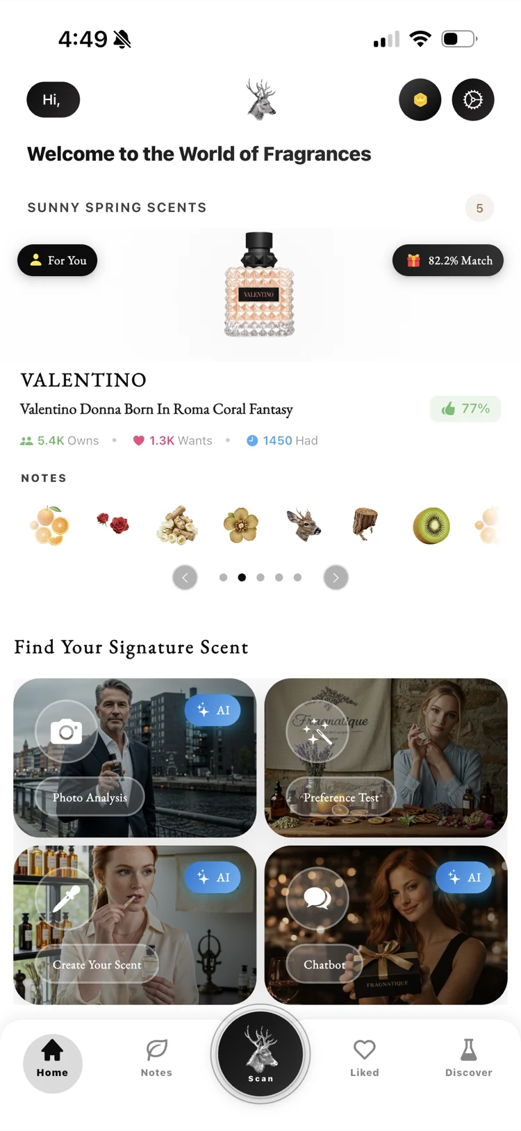 The Fragnatique perfume advisor home screen, where curated collections like Fragrance Gallery Tallinn surface for discovery.