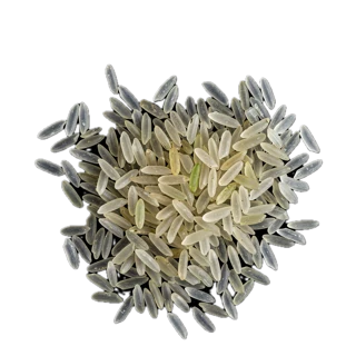 Our rice note photo: a small heap of long, pale grains of rice
